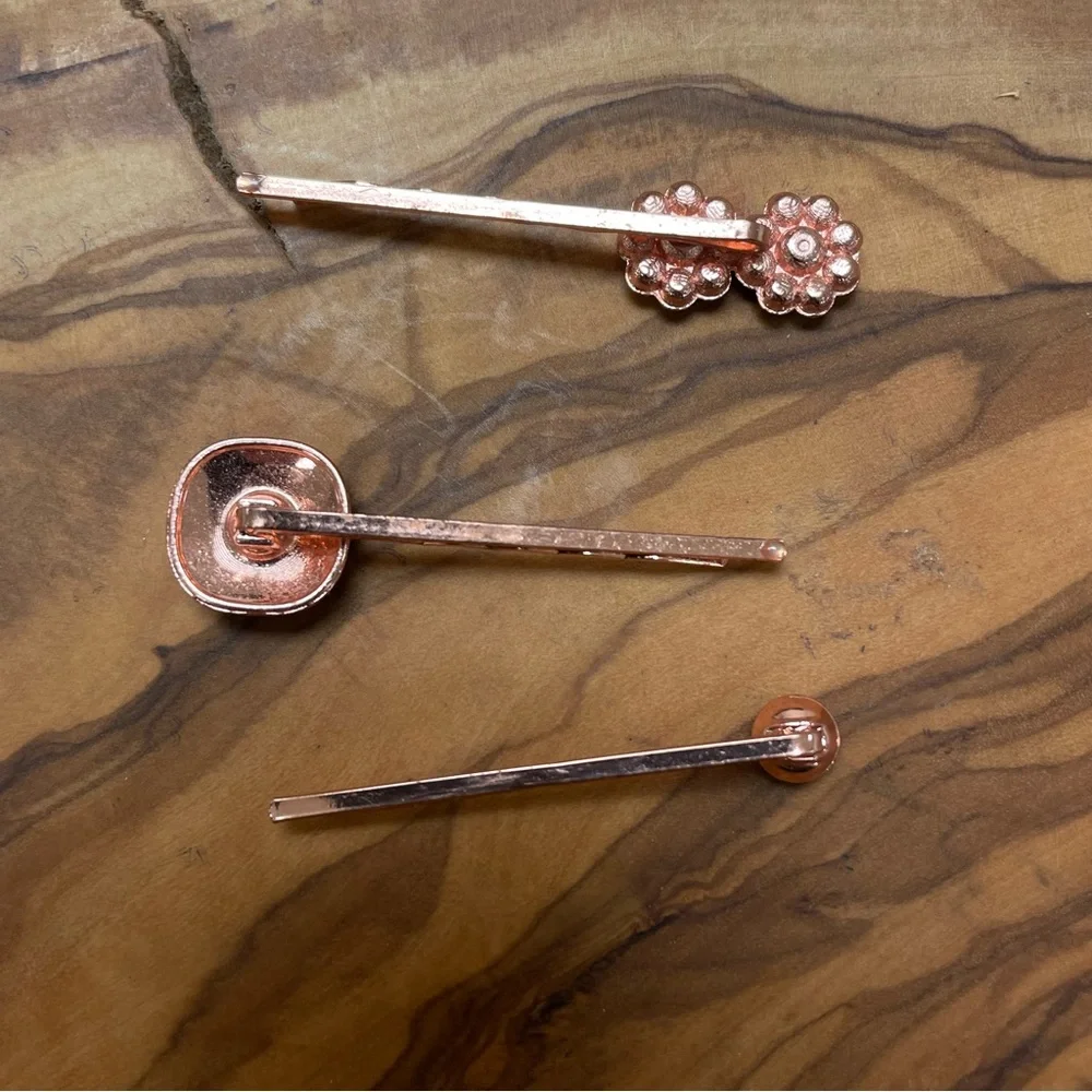 Rose Gold Crystal Hairpin Trio